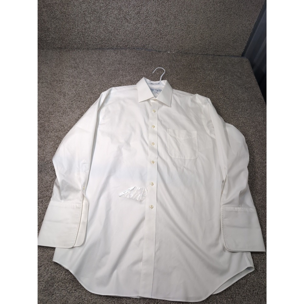 Paul Fredrick Mens White Non-Iron Cotton Pinpoint Dress Shirt French Cuff 16.5